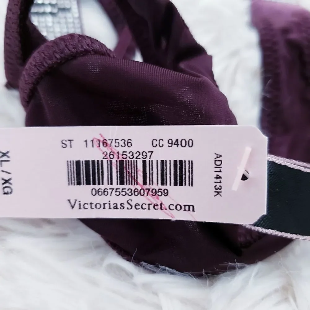 Victoria's Secret THONG XLARGE Orchid Rhinestones VS Logo Crystals Very Sexy